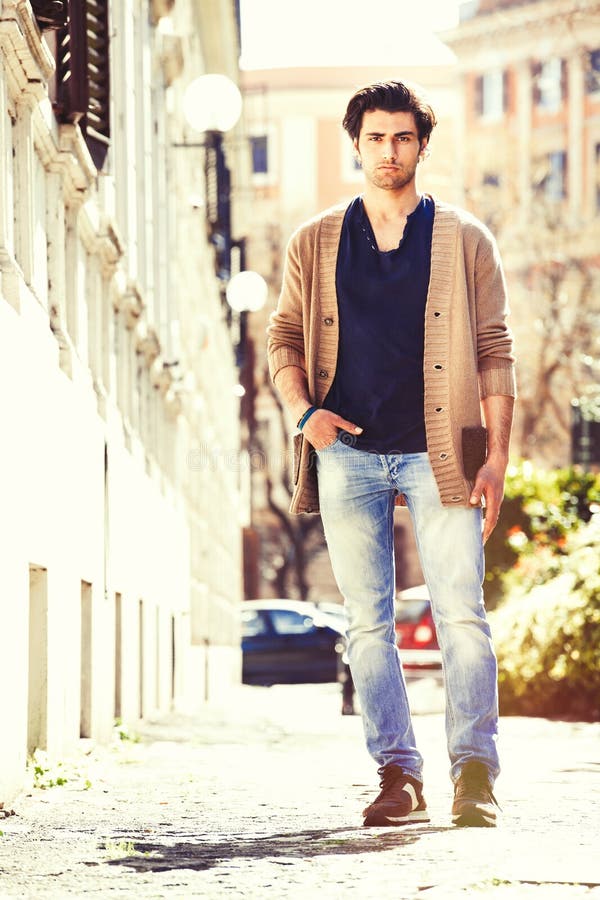Gorgeous young men italian model outdoors, urban scene in the city stock photos Gorgeous young men italian model outdoors, urban scene in the city stock photos