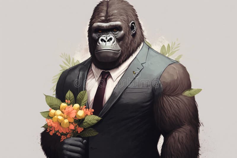 Anthropomorphic Gorilla Wearing a Tie Stock Illustration