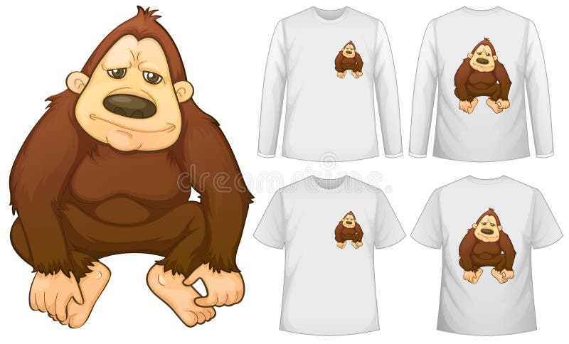 Gorilla and Four Designs on White Shirts Stock Vector - Illustration of ...