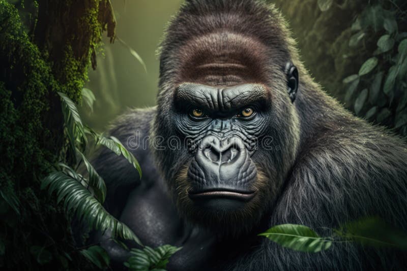 Gorilla generativa per adulti con fotoritratti stretti illustrazione vettoriale