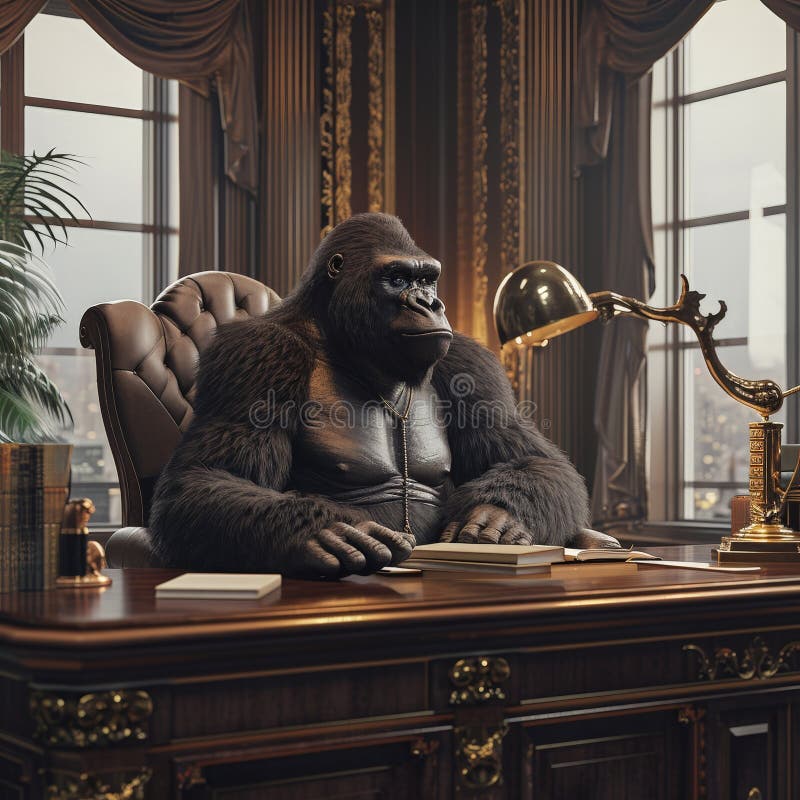 A Gorilla Sitting at a Desk Stock Image Image of portrait, primate