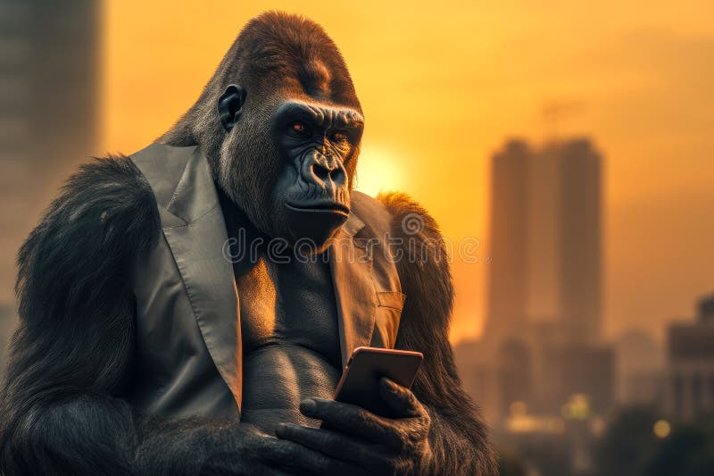 Gorilla with Gadgets, Using a Mobile Phone, vector illustration Stock  Vector Image & Art - Alamy