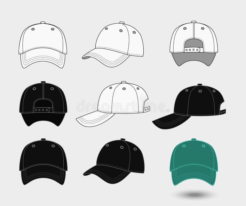 Gorra de béisbol Vista trasera, delantera y lateral ilustración del vector