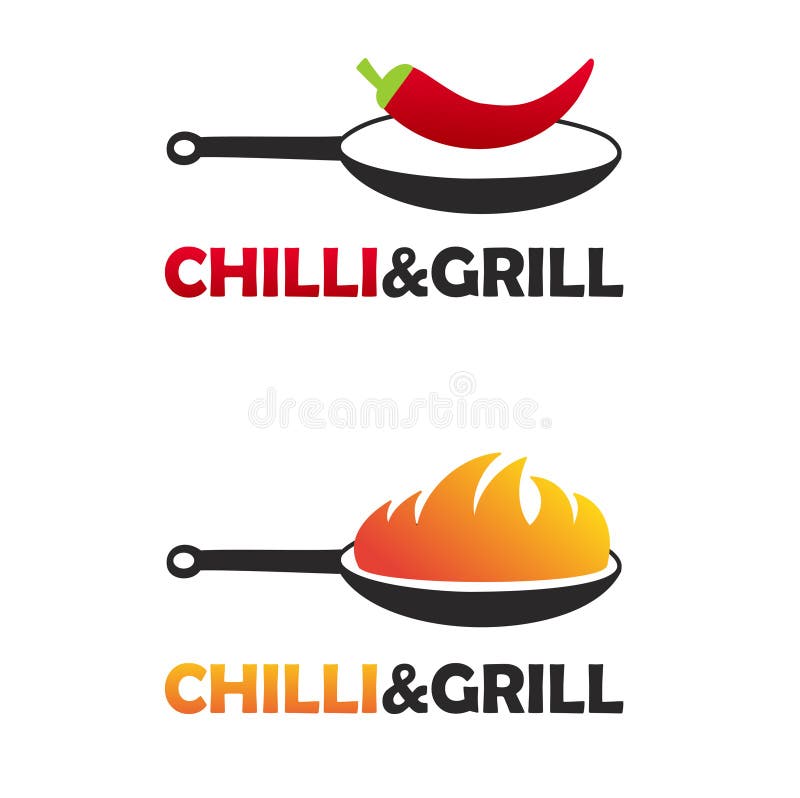 Gorący i korzenny chiński karmowy logo ustawiający z dwa czarnymi nieckami Niecka z ogieniem i niecka z chili pieprzem ilustracja wektor Gorący i korzenny chiński karmowy logo ustawiający z dwa czarnymi nieckami Niecka z ogieniem i niecka z chili pieprzem ilustracja wektor