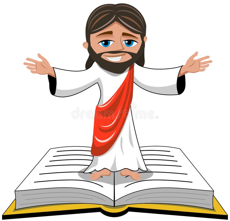 Jesus Cristo Mãos Abertas Bíblia Evangelho Isolado ilustração royalty free