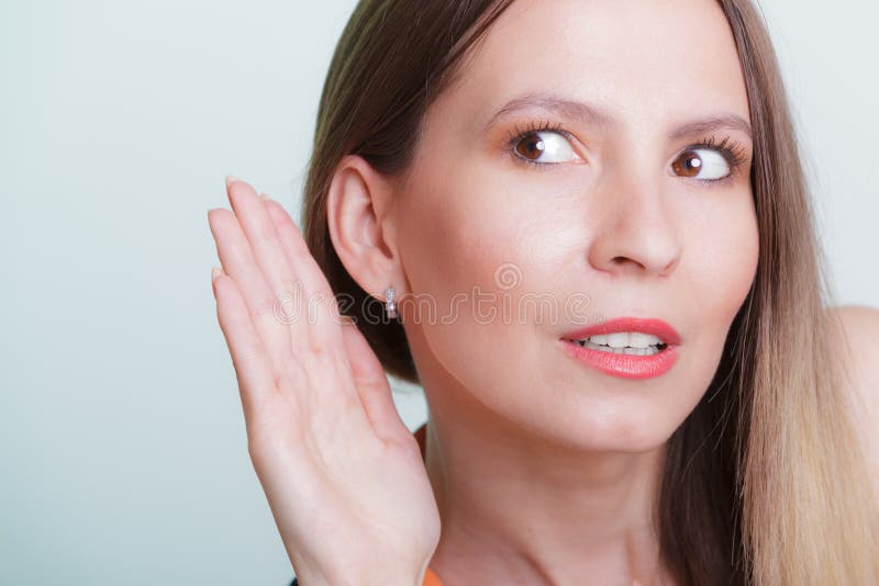 Gossip Girl Eavesdropping With Hand To Ear Stock Image Image Of
