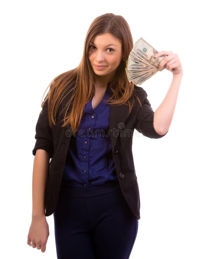 Got money. Businesswoman with a money fan isolated over a white background royalty free stock images Got money. Businesswoman with a money fan isolated over a white background royalty free stock images