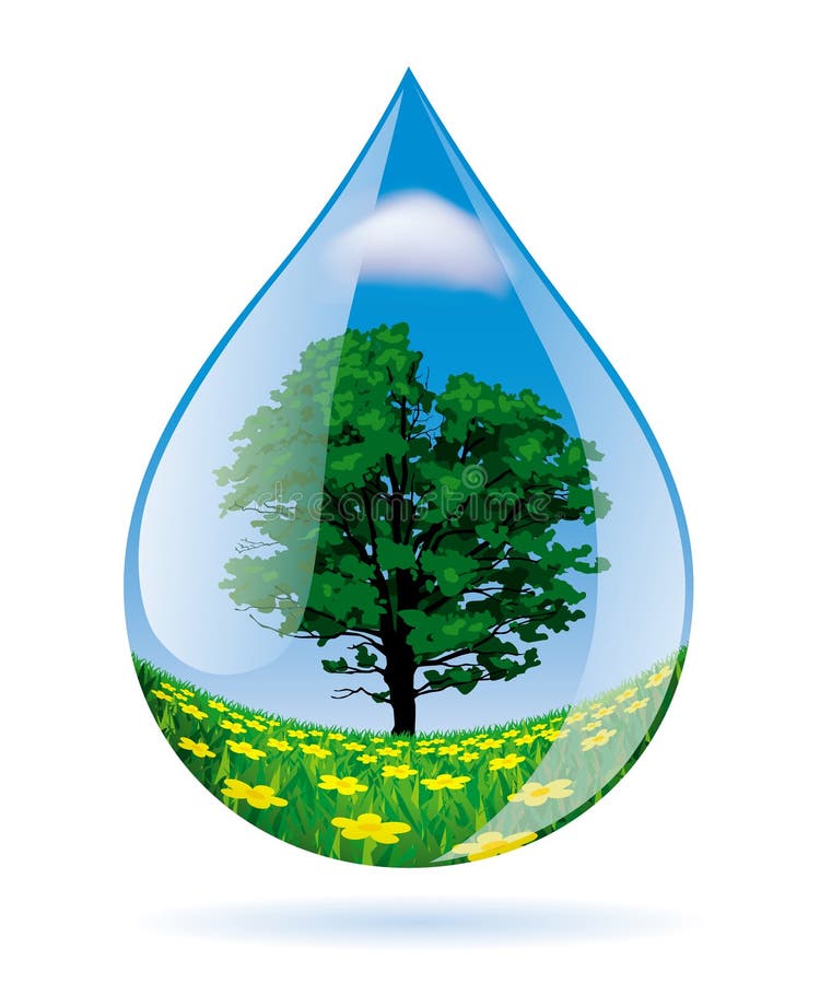 Gota Del Agua Con Un Paisaje Stock de ilustración - Ilustración de ...