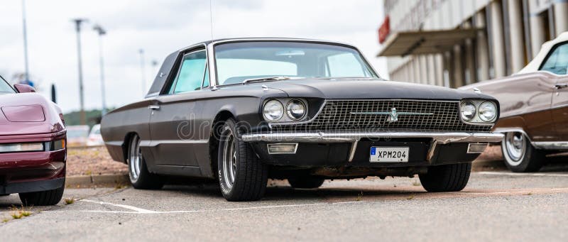 Gothenburg, Sweden - August 24 2024: Front view of a blue 1966 Ford Thunderbird. Old thunderbird stock images, royalty-free photos and pictures