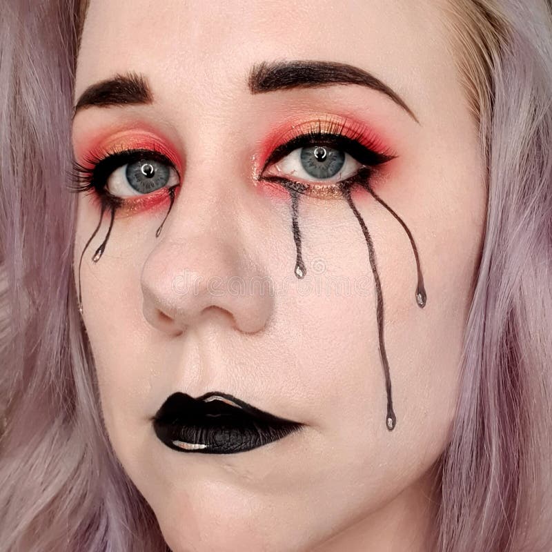 Gothic Black Tears Makeup Look Stock Photo Image of mouth, color