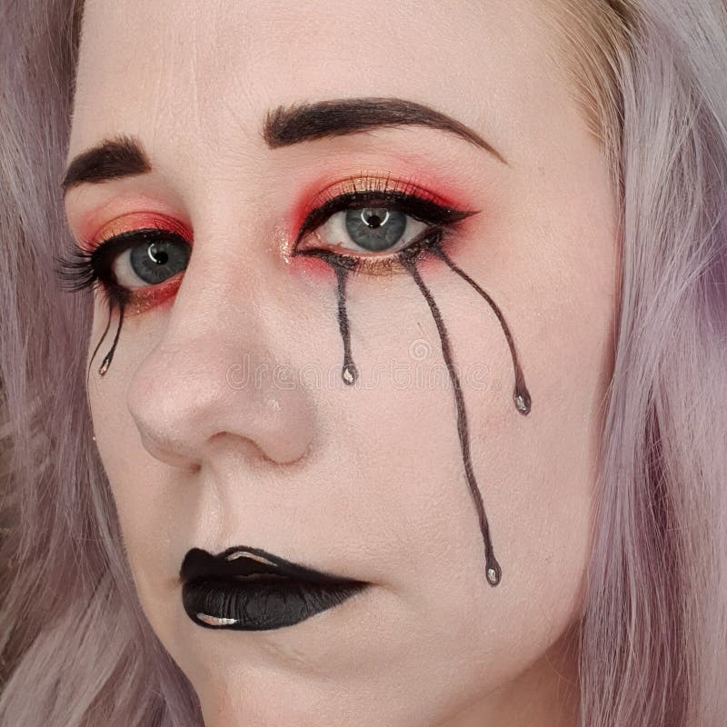 The Black Tears of the Mask Under the Umbrellas Stock Image Image of