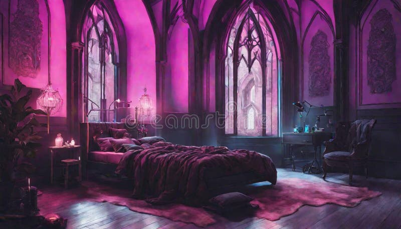 A Gothic-inspired Bedroom with Neon Lights Creating an Eerie and ...