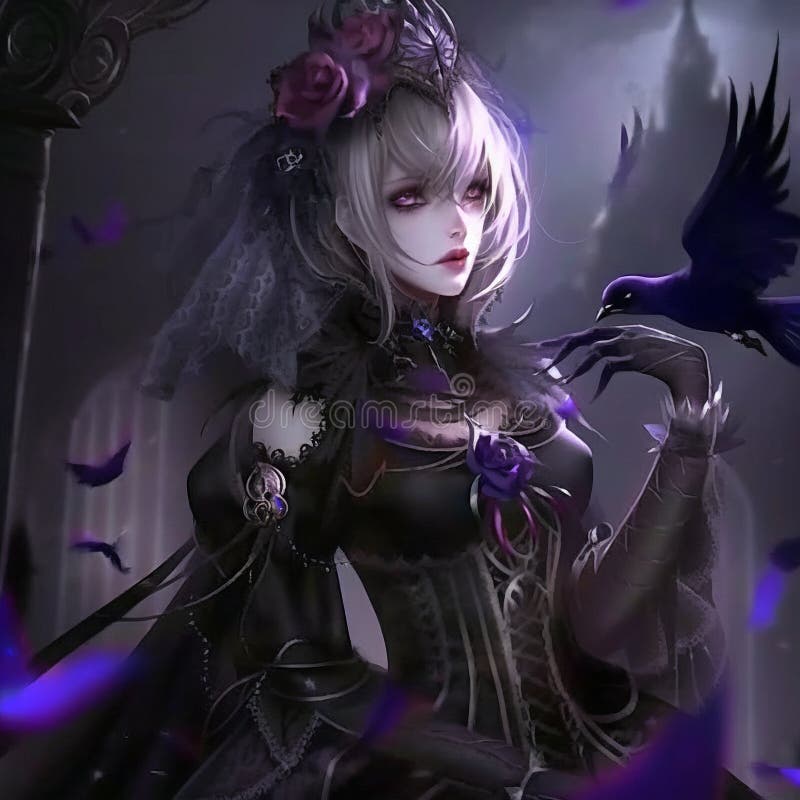Gothic lady in anime style stock illustration. Illustration of