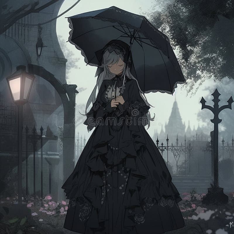 Gothic lady in anime style stock illustration. Illustration of