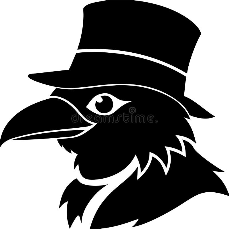 Gothic Raven Silhouette med Vintage Top Hat Black Vector Art vektor illustrationer