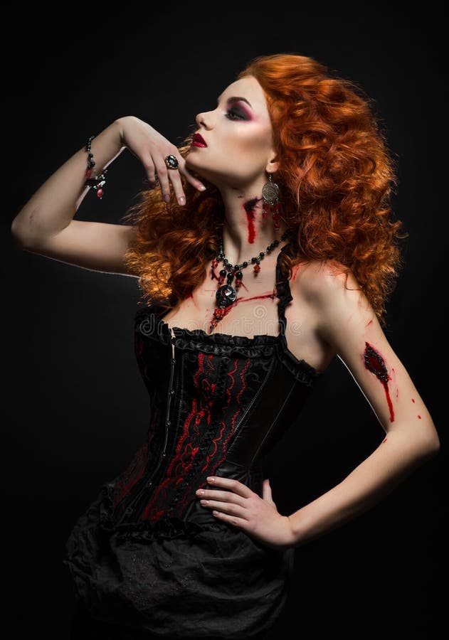 Gothic Redhead Beauty with Wounds Stock Photo - Image of pretty, blood ...