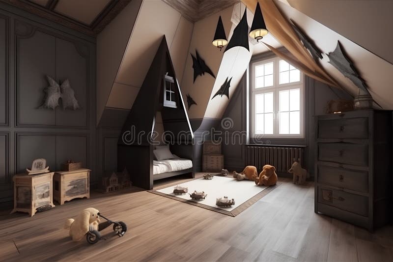 Gothic Style Interior of Children Room Stock Illustration
