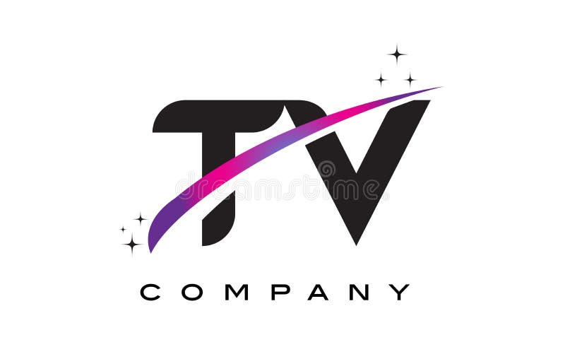 Gotische Schrift Logo Design Fernsehen T V Mit Purpurrotem Magentarotem Swoosh Vektor Abbildung Illustration Von Gotische Schrift