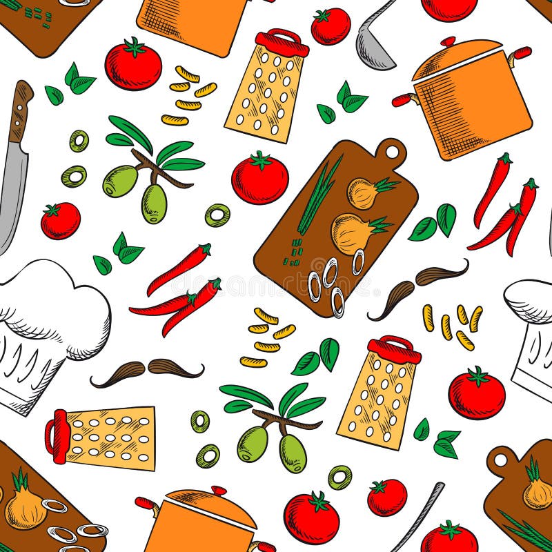 Gotować i kuchennych naczyń bezszwowy tło ilustracja wektor Gotować i kuchennych naczyń bezszwowy tło ilustracja wektor