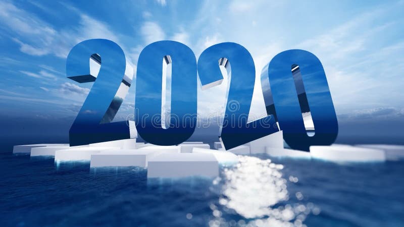 Gott nytt år 2020 Flyta över det blå havet med starkt ljus