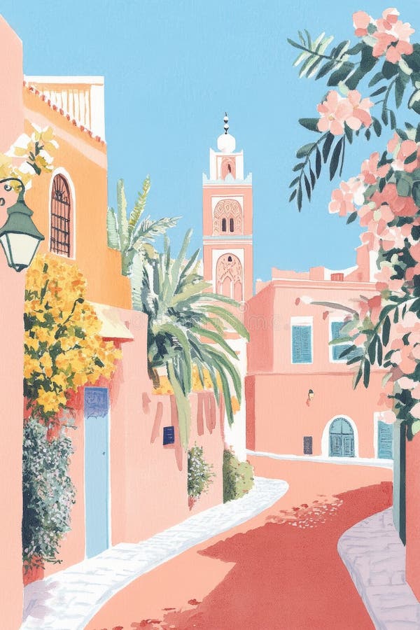 Gouache illustrazione di marrakech sunny vintage stile vogue in stile generative ai illustrazione di stock