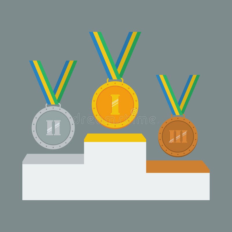 Goud, zilver en bronsmedailles op wit voetstuk vector illustratie Goud, zilver en bronsmedailles op wit voetstuk vector illustratie