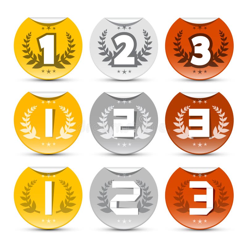 Goud, Zilver, Geplaatste Bronsetiketten vector illustratie Goud, Zilver, Geplaatste Bronsetiketten vector illustratie