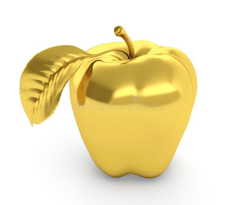3D illustration of golden apple on white background. 3D illustration of golden apple on white background