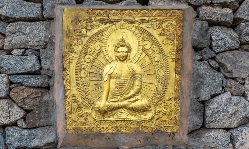 Gold carving at the Shanti Stupa in Leh in the Indian region of Ladakh. Gold carving at the Shanti Stupa in Leh in the Indian region of Ladakh