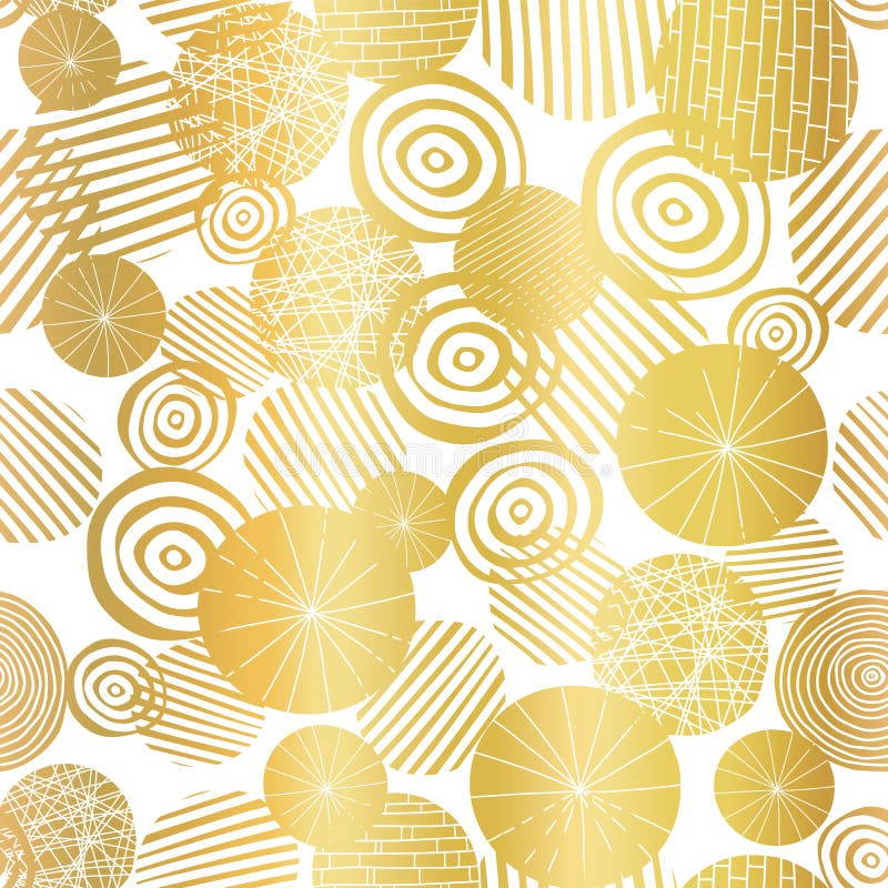 Gouden de vormen naadloos vectorpatroon van de folie geweven cirkel Gouden abstracte cirkels op witte achtergrond Elegant ontwerp vector illustratie Gouden de vormen naadloos vectorpatroon van de folie geweven cirkel Gouden abstracte cirkels op witte achtergrond Elegant ontwerp vector illustratie