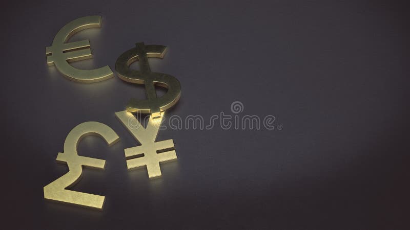 Gouden dollar, euro, Yen en pondvalutasymbool op de leerachtergrond stock illustratie Gouden dollar, euro, Yen en pondvalutasymbool op de leerachtergrond stock illustratie