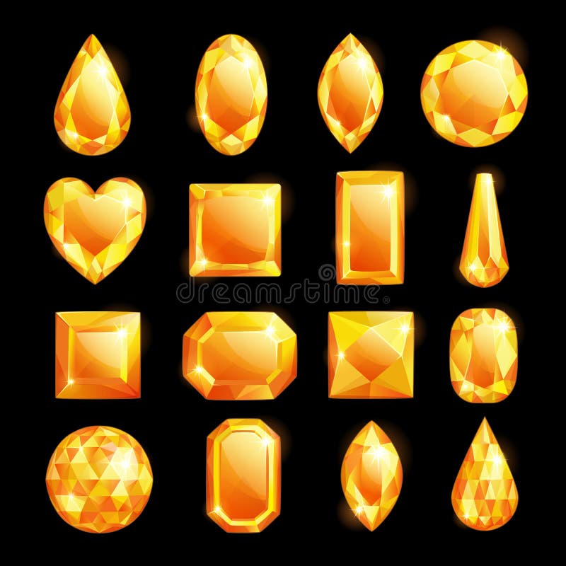 Gouden gemmen, vectorbeeldverhaalillustratie Reeks diamanten en juwelen De glanzende kostbare elementen van het halfedelstenenont stock illustratie Gouden gemmen, vectorbeeldverhaalillustratie Reeks diamanten en juwelen De glanzende kostbare elementen van het halfedelstenenont stock illustratie