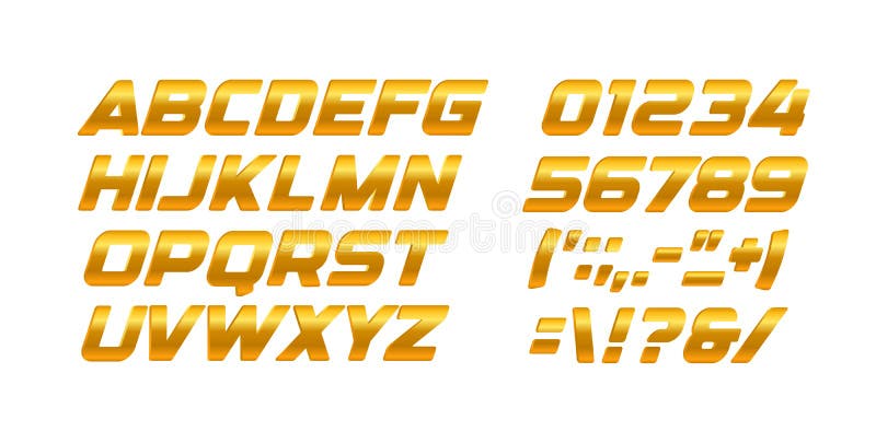 Gouden geplaatste letters en getallen Het gouden vector Latijnse alfabet van de gradiëntstijl Cursief gewaagd typografieontwerp vector illustratie Gouden geplaatste letters en getallen Het gouden vector Latijnse alfabet van de gradiëntstijl Cursief gewaagd typografieontwerp vector illustratie