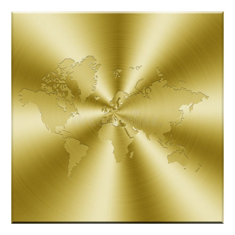 Golden map button isolated in white. Golden map button isolated in white