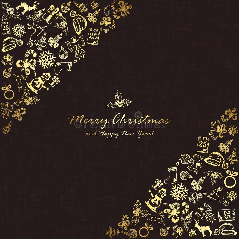 Gouden Kerstmiselementen in hoek op zwarte achtergrond vector illustratie Gouden Kerstmiselementen in hoek op zwarte achtergrond vector illustratie