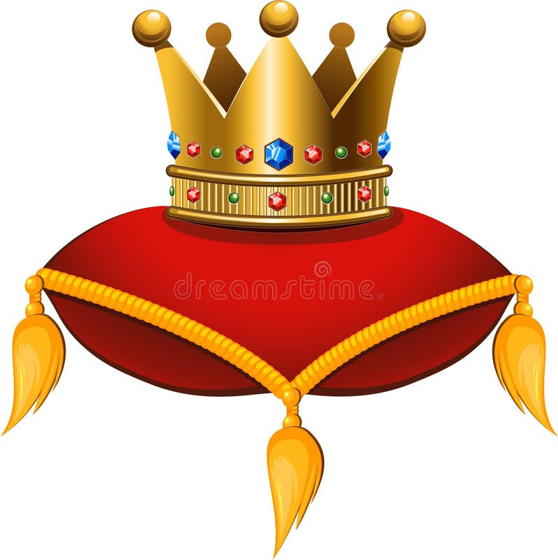 Gouden kroon op een karmozijnrood kussen royalty-vrije illustratie Gouden kroon op een karmozijnrood kussen royalty-vrije illustratie