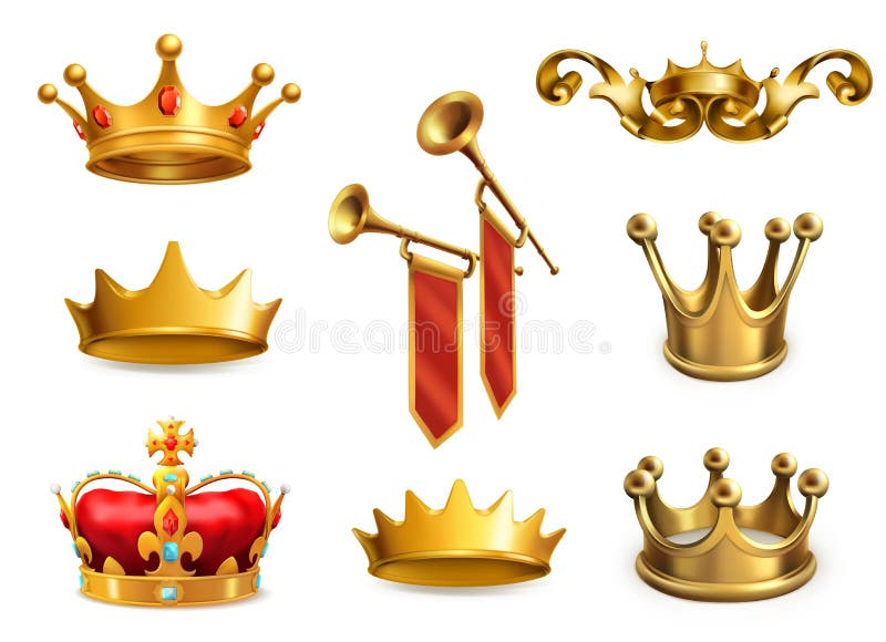 Gouden kroon van de koning Drie kleurenpictogrammen op kartonmarkeringen