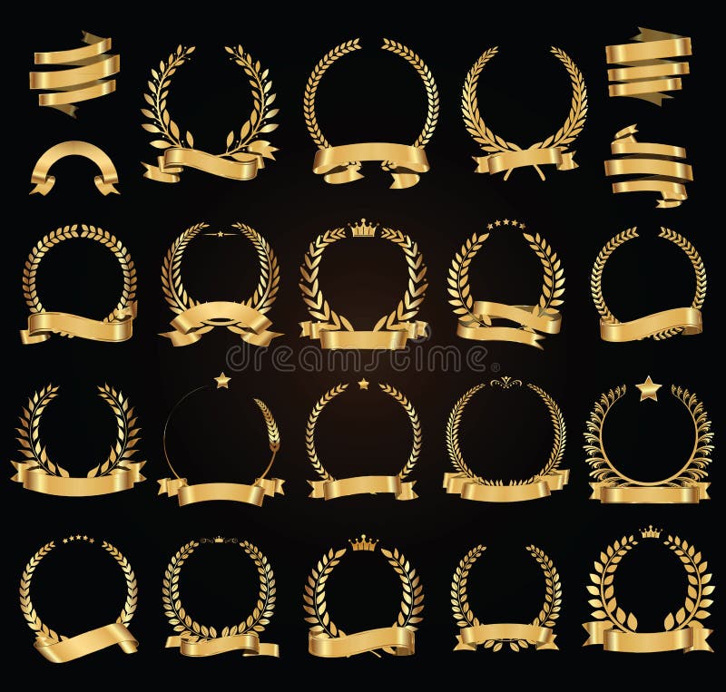 Gouden lauwerkrans met de gouden inzameling van de linten vectorillustratie