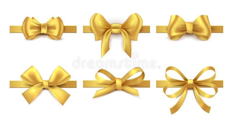 Gouden lintboog De decoratie van de vakantiegift, knoop van de valentijnskaart de huidige band, de glanzende inzameling van verko vector illustratie Gouden lintboog De decoratie van de vakantiegift, knoop van de valentijnskaart de huidige band, de glanzende inzameling van verko vector illustratie