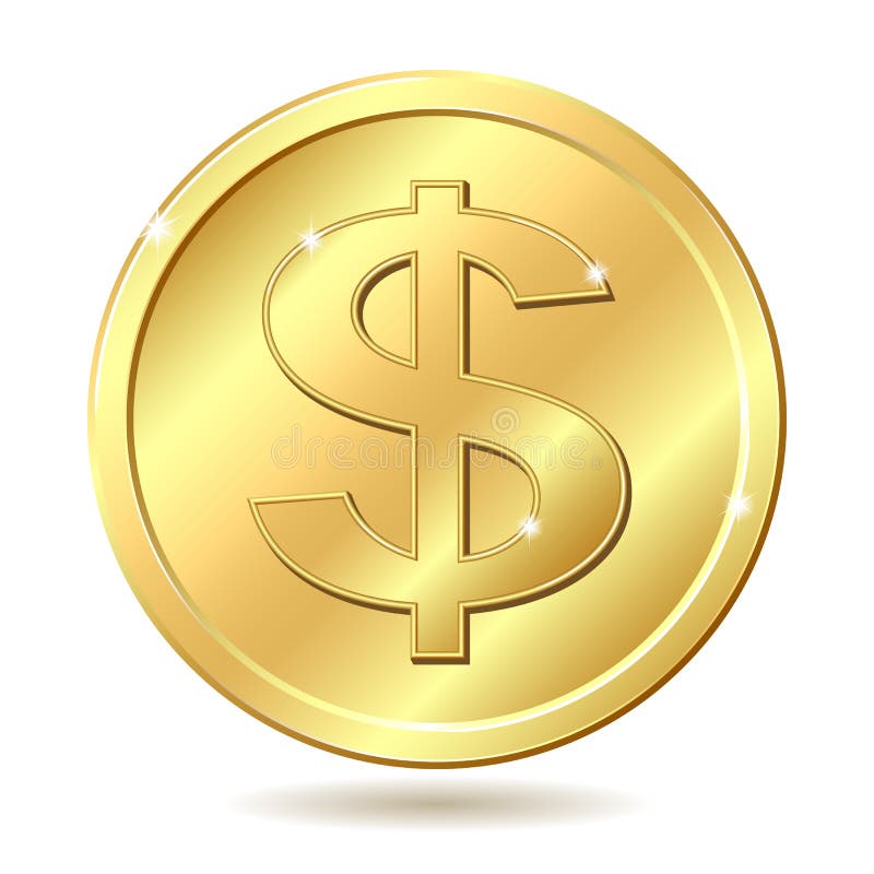 Gold coin with dollar sign. Vector illustration isolated on white background. Gold coin with dollar sign. Vector illustration isolated on white background