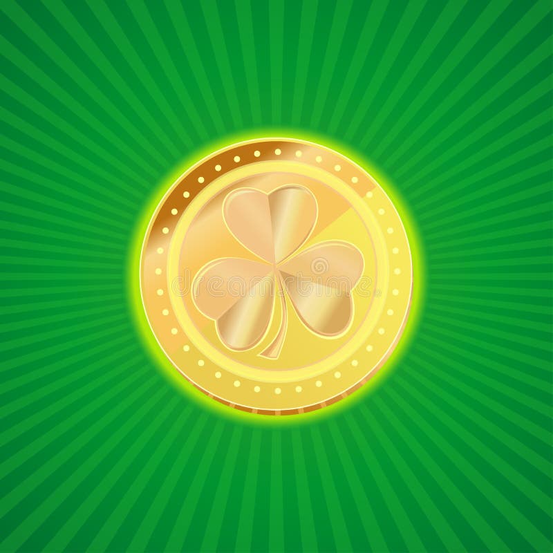 Gouden muntstuk met het beeld van klaverklaver op een uitstekende achtergrond Element van ontwerp voor St Patricks Dag vector illustratie Gouden muntstuk met het beeld van klaverklaver op een uitstekende achtergrond Element van ontwerp voor St Patricks Dag vector illustratie