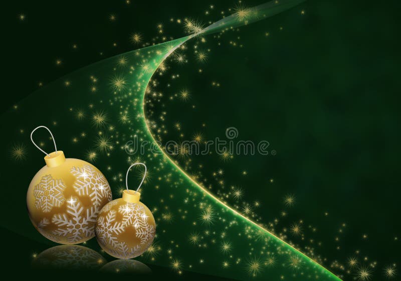 Gouden snuisterijen op groene sterrige achtergrond stock illustratie Gouden snuisterijen op groene sterrige achtergrond stock illustratie
