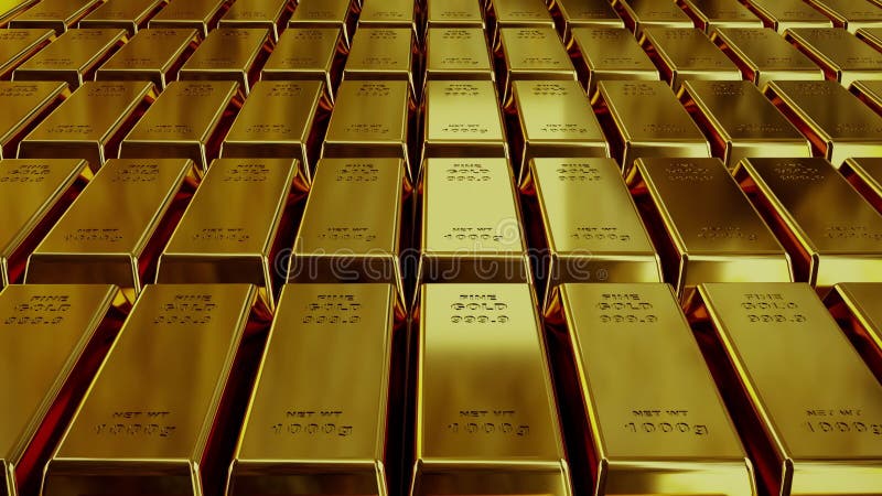 Gouden staven gestapeld rasterschoorsteen van gouden staven fijn goud van 1000 gram bar tegen inflatie van 4.000 gram