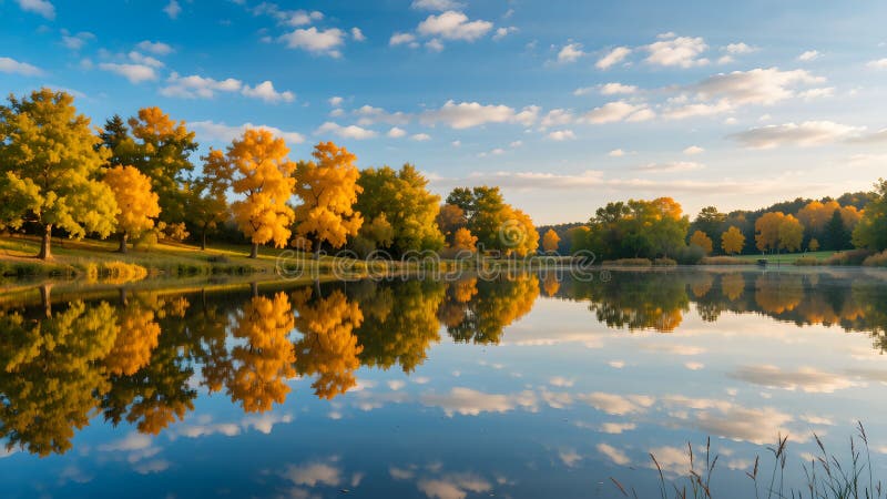 Gouden Uur Sereniteit: Herfstmeer Reflecties royalty-vrije illustratie