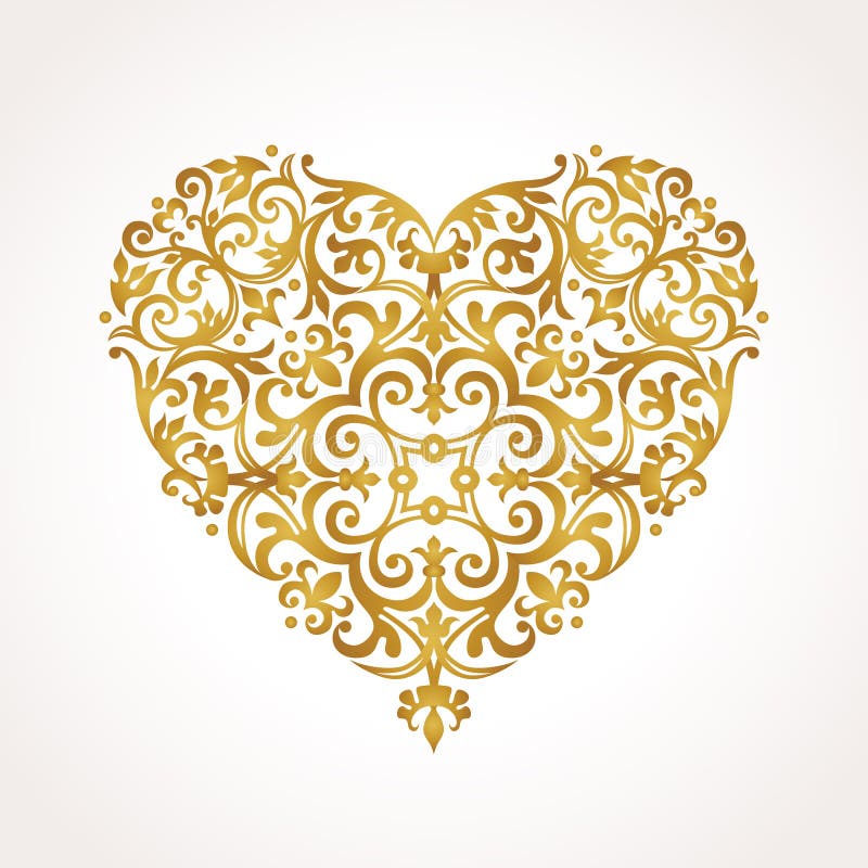 Gouden vectorhart in Victoriaanse stijl stock illustratie Gouden vectorhart in Victoriaanse stijl stock illustratie