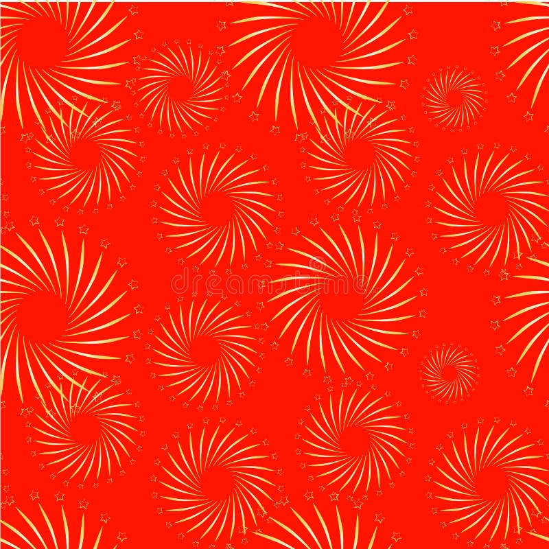 Gouden vuurwerk op het rode naadloze element van het patroonontwerp stock illustratie Gouden vuurwerk op het rode naadloze element van het patroonontwerp stock illustratie