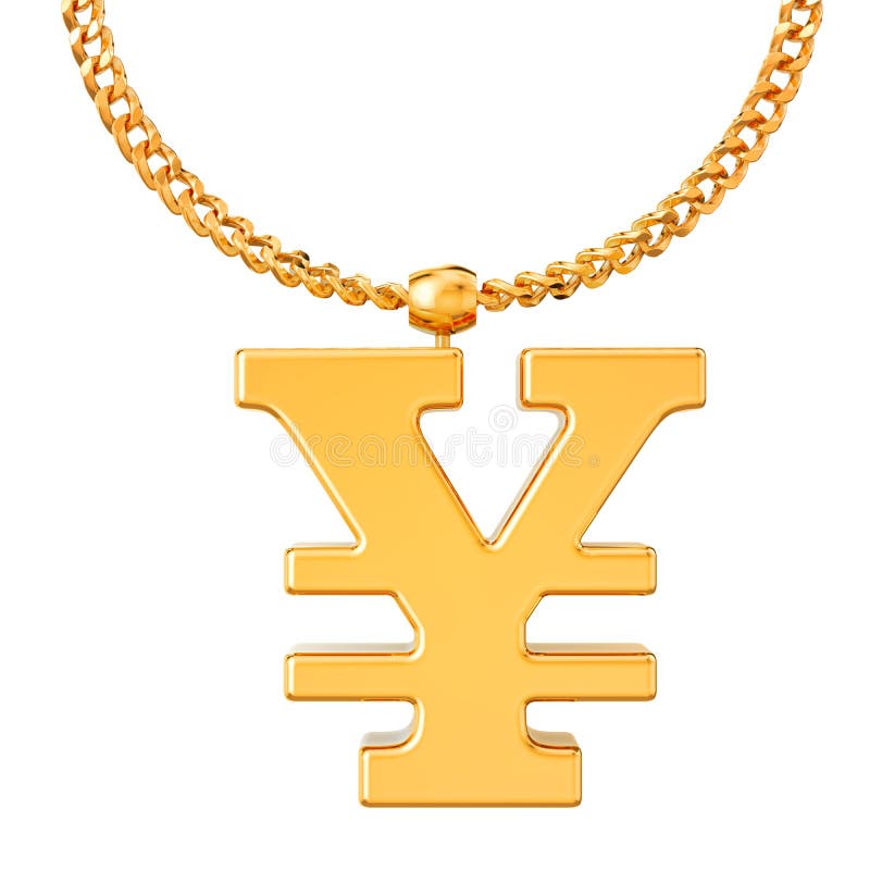 Gouden Yen of yuanssymbool op gouden ketting, het 3D teruggeven royalty-vrije illustratie Gouden Yen of yuanssymbool op gouden ketting, het 3D teruggeven royalty-vrije illustratie