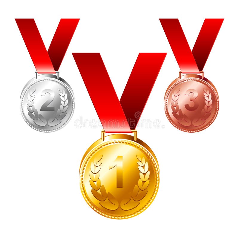Gouden zilveren bronsmedailles drie toekennings vectorreeks vector illustratie Gouden zilveren bronsmedailles drie toekennings vectorreeks vector illustratie