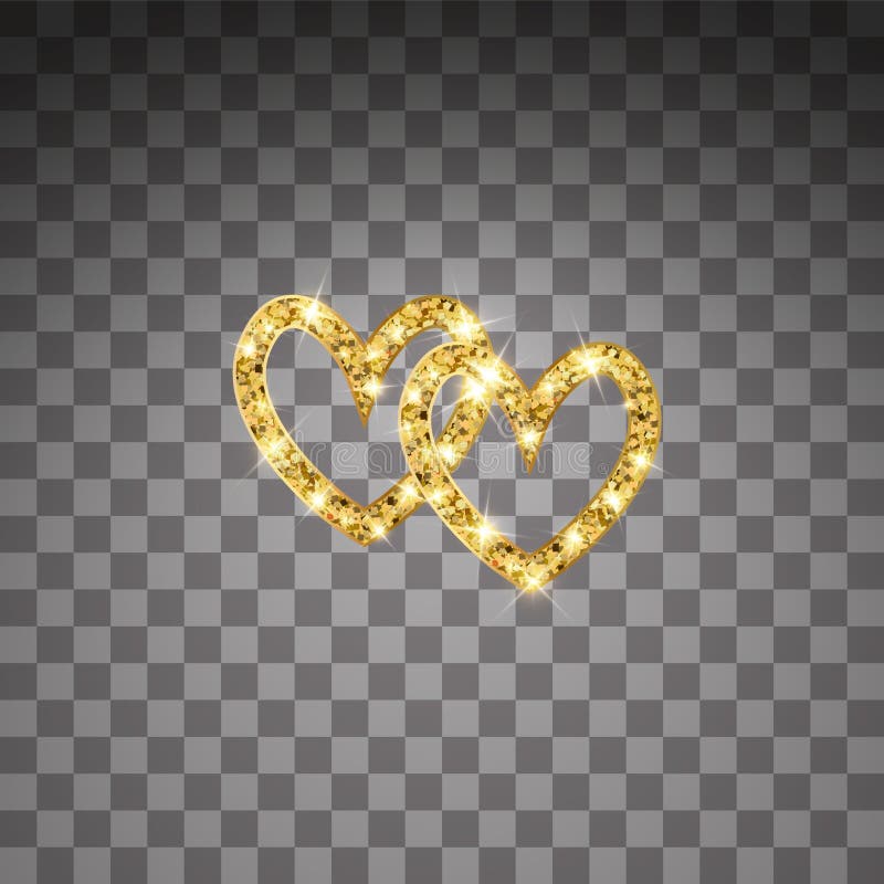 Goudglitter-vector twee harten Goudspartijen St Valentijnskaart Luxueus ontwerpelement Amberdeeltjes op