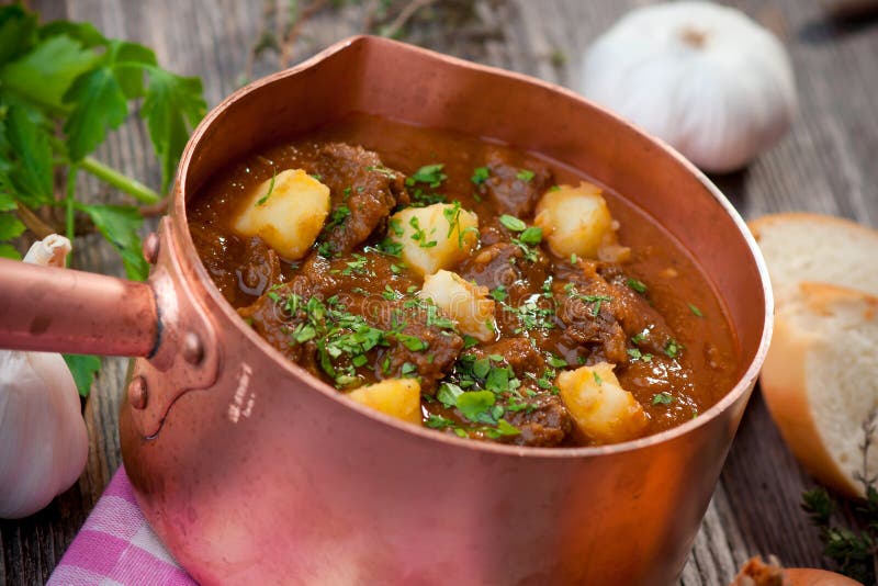 Stew Hungarian Beef Goulash Gulyas with Sour Cream Stock Image Image